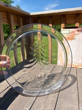 Vintage Indiana Glass Christmas Tree Holiday Gold Platter 13 In‎ Gold Trim